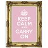 Buy this Poster: Design: Keep Calm and Carry On; Colour: Gold on Baby Pink; See detailed product info and choose sizing options on next screen.