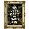 Buy this Poster: Design: Keep Calm and Carry On; Colour: Gold on Camo; See detailed product info and choose sizing options on next screen.