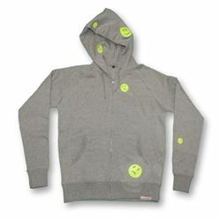 Front pic of 'Ravemoticons' Men's Zip-Thru Hood, Yellow on Sport Grey