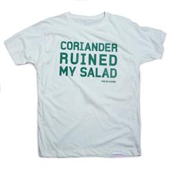 Front pic of 'Coriander Ruined My Salad' Men's T-Shirt, Green on White