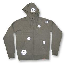 Front pic of 'Ravemoticons' Men's Zip-Thru Hood, Hi Vis Reflective on Sport Grey